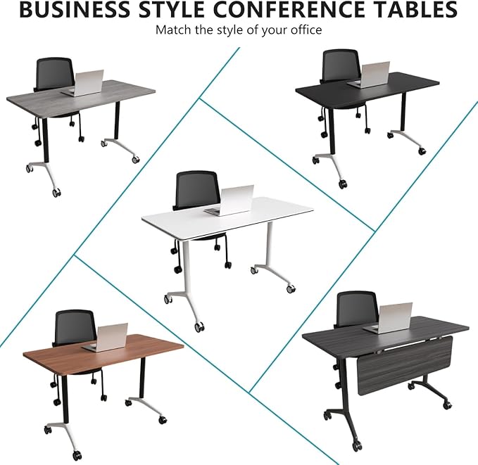 Goakwwuz Conference Room Table, Folding Conference Tables,Thicken Grey Tabletop,Flip Top Wooden Seminar Meeting Room Table for Conference Room Offices (10, Black+White, 47.2“)
