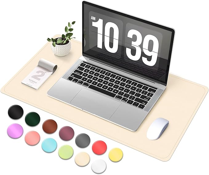 Desk Pad Protector, Leather & Suede Desk Mat, Non-Slip Desk Pad Mat, Large Mouse Pad, Waterproof Desk Blotter Mat, Desk Cover for Office, Home (Beige, 23.6" x 13.7")