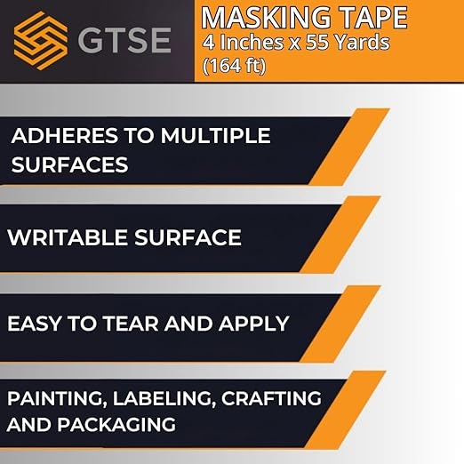 GTSE Wide Masking Tape, 4 inches x 55 Yards (164 ft), Multi-Surface Adhesive Painting Tape, 24 Rolls