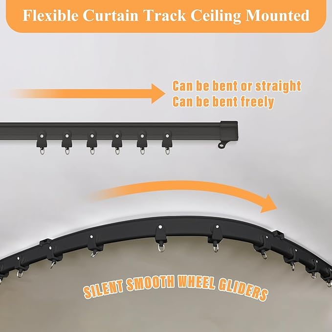 MaKefeile Room Divider Curtains with Flexible Ceiling Tracks Set,Blackout Curtain Ceiling Mount Curtain Track Privacy Room Dividers Ceiling Track Curtain Rod(Grey Drape & Black Rail W 12.5 × H 9 FT)