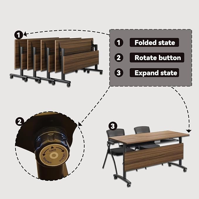 Folding Conference Table,Foldable Office Conference Room Tables,Rolling Meeting Seminar Tables with Casters,Flip Top Mobile Training Tables,Business Training Seminar Table for Office Meeting (62.9in)