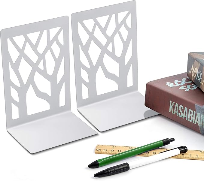 MSDADA Bookends, Book Ends for Shelves, Bookends for Office, Book Ends for Heavy Books, Book Shelf Holder Stand Home Decorative，Metal Bookend Supports, Book Stoppers, White(1 Pair)
