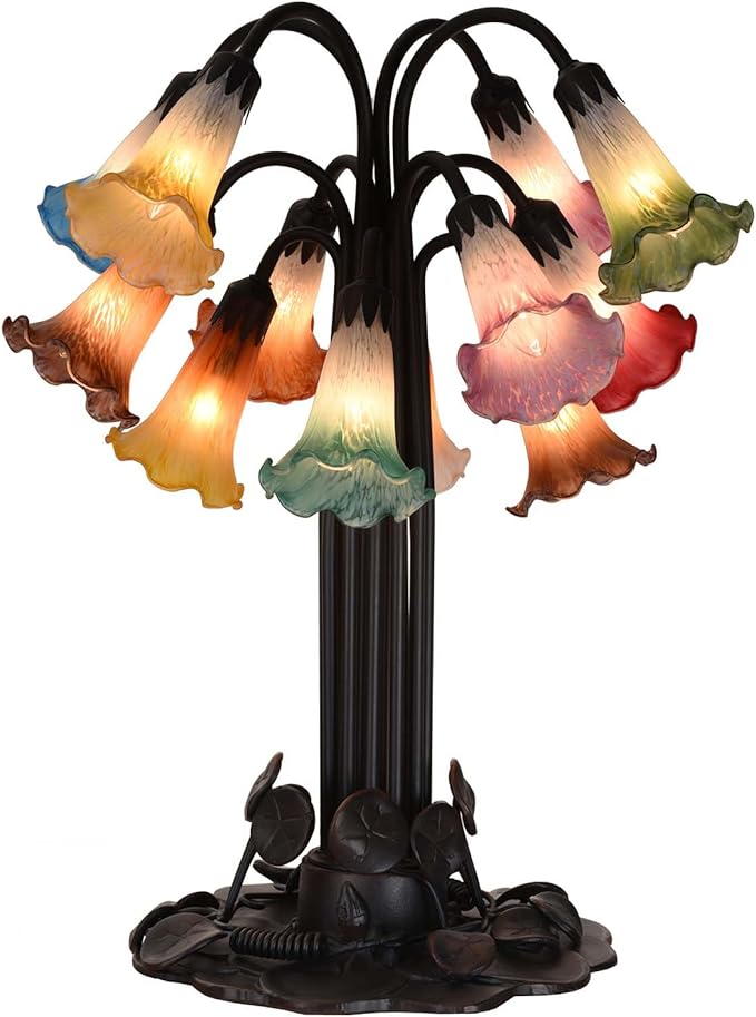 Bieye LS16S Lily Flower Blown Glass Lampshade (Yellow Red, Opening I.D. 0.87" x O.D. 1")