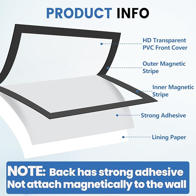 NUITPY 5 Pack Magnetic Sign Holder, 8.5in x 11in Self Adhesive Wall Mount Magnetic Document Holder, Magnetism Border Sign Holder with Transparent PVC Front Cover