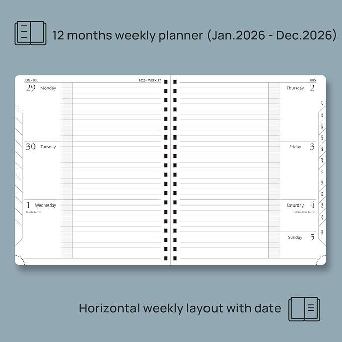 POPRUN 2026 Weekly and Monthly Planner Calendar, January 2026 - December 2026,Large 8.5'' x 10.5'' Spiral Bound Appointment Book, Includes Monthly Tabs, Inner Pocket,Soft Cover - Soft Pink