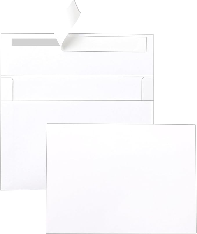 Silunkia 100 Packs White Single Panel Blank Cards and Envelopes 5 x 7 Heavy Flat Cardstock and A7 Envelopes Self Seal for Wedding Invitations, Party, DIY Greeting Cards, Graduations, Baby Shower
