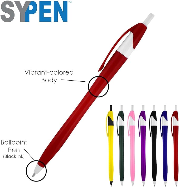 SyPen Personalized Pens With your Custom Logo or Text-500 Pack Bulk-for Businesses, Parties, and Events, Custom Printed Slim Ballpoint Click Pens, Assorted Baarrel Colors, Black Ink