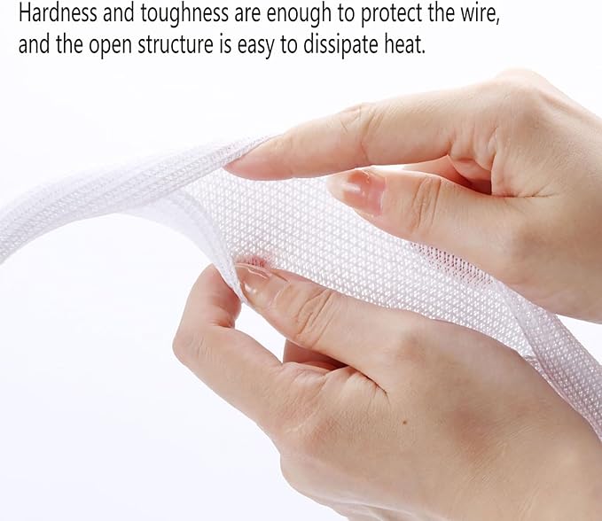 QCSIW 1/2" x 10ft Black/White Cable Sleeve - Protects Cords from Pets & Organizes Wires - Modern Style - Polyester Material - Flame Retardant - Easy to Use & Cut(White, 1/2"-10ft)