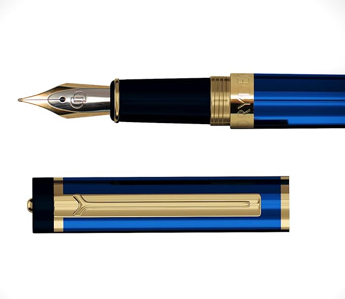 Dryden Designs Fountain Pen Medium Nib Gift Pouch - with 24 Ink Cartridges - MCM (Blue)
