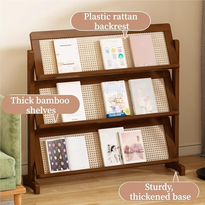 3-Tier Magazine Rack, Floor-Standing Magazine Holder, Bamboo Newspaper Stand, Brochure Display Stand, Book Shelf for Office, Study, Home, Furnishing(70cm-27.6in)
