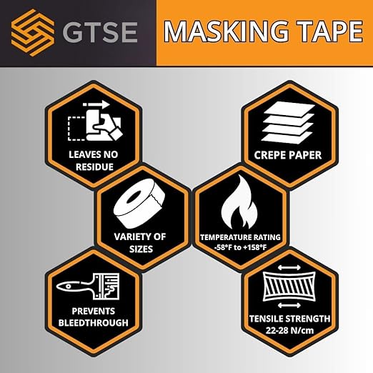 GTSE Masking Tape, 2 Rolls, 1 inch x 55 Yards (164 ft), Multi-Surface Adhesive Painting Tape, Perfect for Painting, Home, Office, School, Art, Crafts, Glass, Vinyl