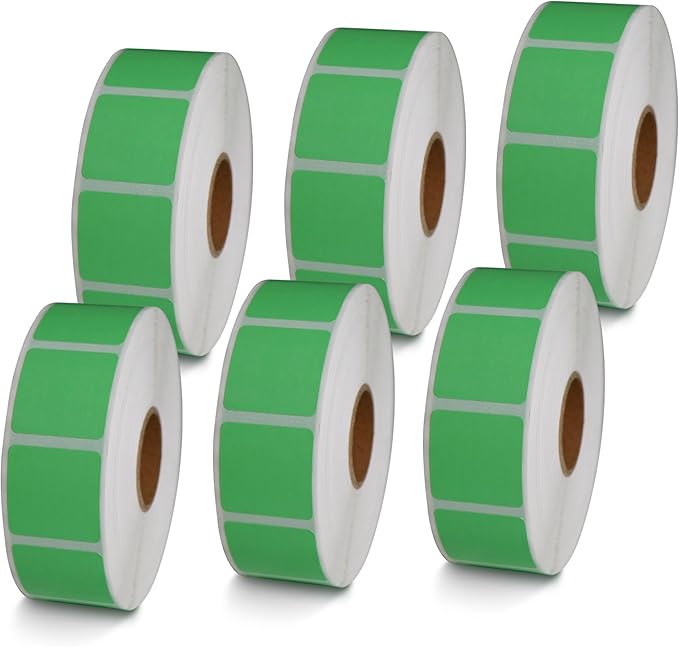 BETCKEY - 1" x 1" Square QR Code Labels Compatible with Zebra & Rollo Label Printer,Premium Adhesive & Perforated[Green, 6 Rolls, 8280 Labels]