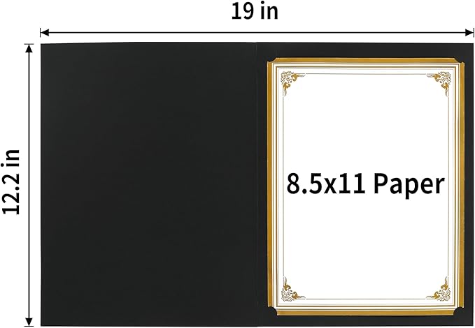 SUNEE 10 Packs Black Certificate Holders, 250gsm, for 8.5x11 Award Certificates, Certificate Covers with Gold Foil Border
