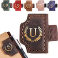 Personalized Mark Bookmark with Pen Holder, Leather Magnetic Book Marker 26 Letters,Custom Initials Page Marks, Gifts for Book Lovers Readers Men Women (Coffee, U)