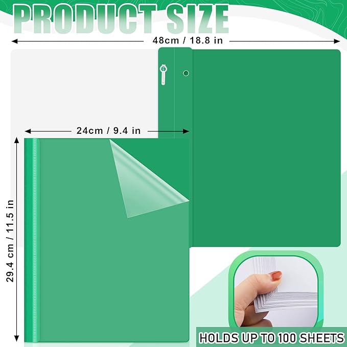 Teling 48 Pcs Clear Front Report Covers with Prongs Plastic Presentation Folders 3 Prong Resume Portfolio Folder for School(Green)
