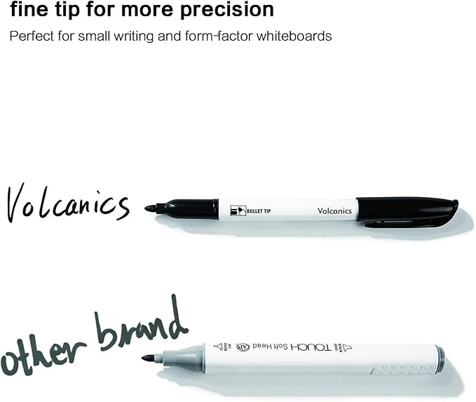 Volcanics Black Dry Erase Markers Low Odor Fine Whiteboard Markers Thin Box of 30