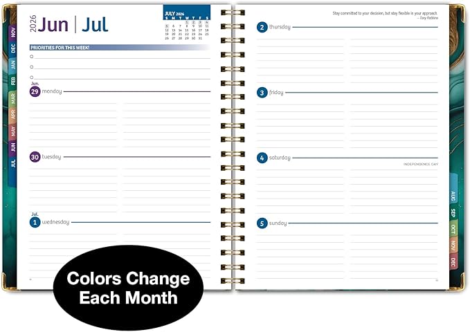 HARDCOVER 2026 Planner, 8.5"x11": 14 Months (November 2025 - December 2026), Daily Weekly Monthly Planner, Yearly Agenda, Bookmark, Pocket Folder and Sticky Note Set (Teal Gold Marble)