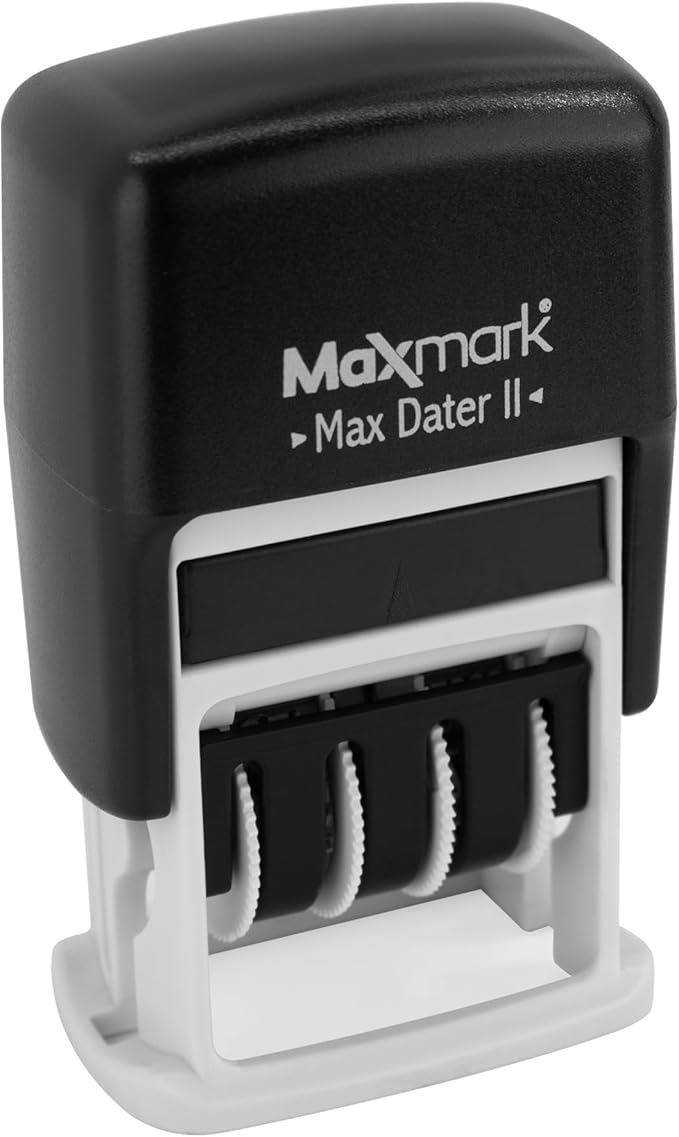 MaxMark Self-Inking Rubber Date Office Stamp with Received Phrase & Date - Black Ink (Max Dater II), 12-Year Band