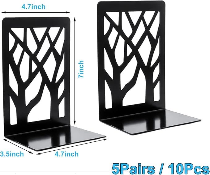 MSDADA Bookends, Book Ends for Shelves, Bookends for Office, Book Ends for Heavy Books, Book Shelf Holder Stand Home Decorative，Metal Bookend Supports, Book Stoppers, Black(5 Pairs)