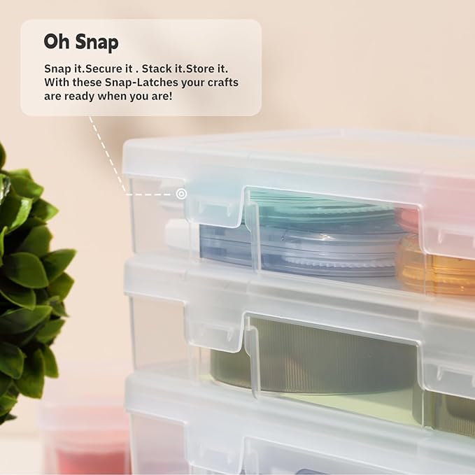novelinks Stackable Plastic Clear Storage Box Containers with Latching Lid - Art Craft Supply Organizer Storage Containers for Pencil Box, Crayon, Beads (6 Pack Small + 6 Pack Medium -Clear)
