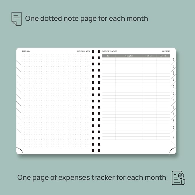 POPRUN Monthly Planner 2025-2026 Spiral Bound (6.5" x 8.5") 18 Months Calendar (Jul 2025 - Dec 2026) - 4 Pages per Month with Monthly Expense & Notes, Sunday Start, Leather Cover - Grey