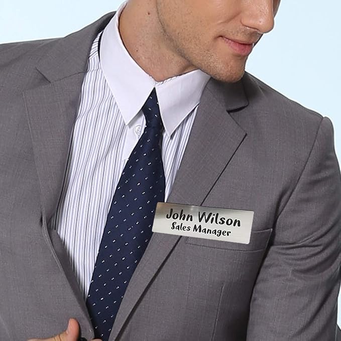 Custom Engraved Name Tag Badges for Business, Personalized Identification with Pin, Magnetic, Adhesive, or Blank Backing, 1.5"x3", Blue/White Text