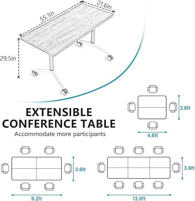 Goakwwuz Conference Room Table, Folding Conference Tables,Thicken Grey Tabletop,Flip Top Wooden Seminar Meeting Room Table for Conference Room Offices (8, BlackWoodGrain, 55.1”)