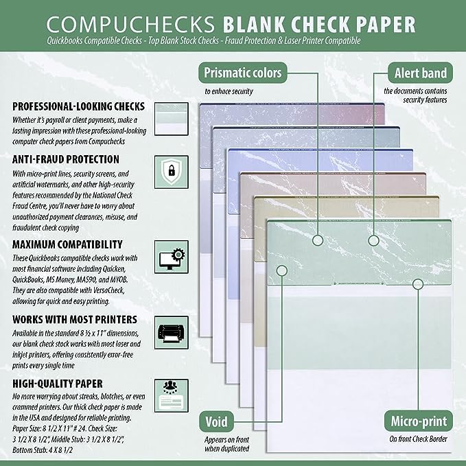 Compuchecks Check on Top Blank Check Paper - 1000 Pack, Quick-Books & Laser Printer Compatible - Security Business Checks with Voucher - 8.5" x 11" Burgundy Diamond