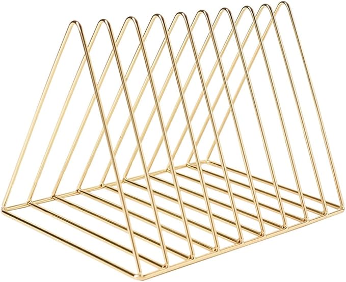 Sooyee 9 Slot Gold Magazine Holder,Desktop File Sorter Organizer Triangle Bookshelf Decor Home Office
