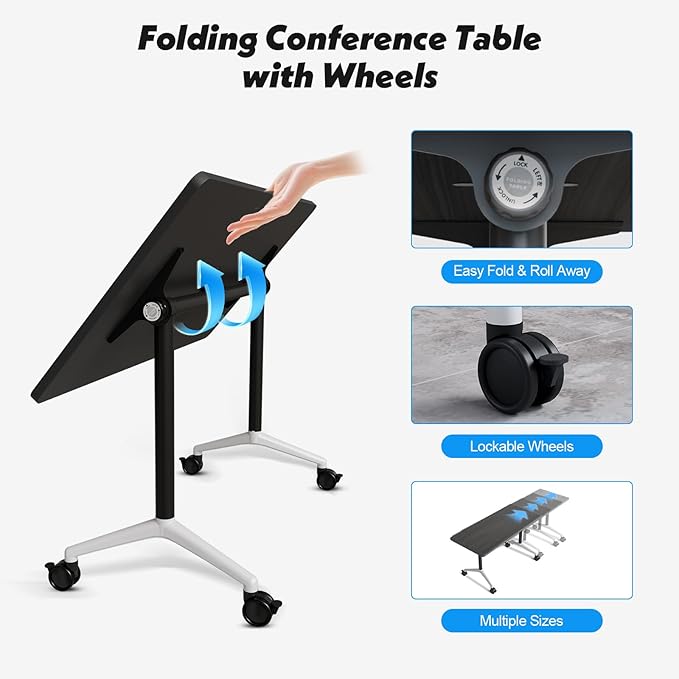 Goakwwuz Conference Room Table, Folding Conference Tables,Thicken Grey Tabletop,Flip Top Wooden Seminar Meeting Room Table for Conference Room Offices (8, Grey, 61.0“)