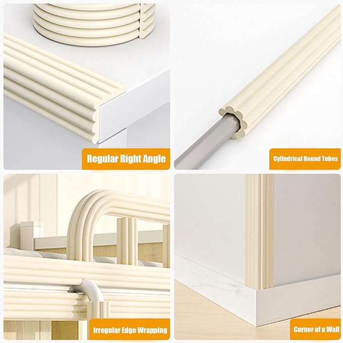 Soft Extra-Wide Edge Protector for Baby, 16.4ft Baby Proofing Edge Guards Padding Self-Adhesive Double Sided Tape, Proof Foam Padding for Sharp Edges, Table, Desk, Furniture Black Rice White