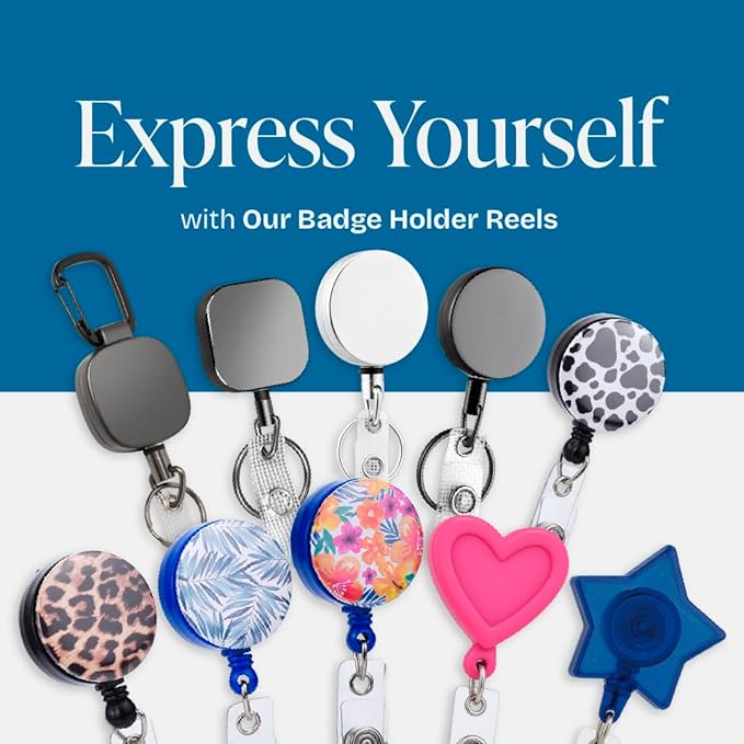 Will Well Badge Holders with Belt Clips for Securing onto Pockets and Purse Straps, with Retractable 27.5" UHMWPE Fiber Pull Cords, Strong Build with Fun Designs - 2-Pack, Floral Print