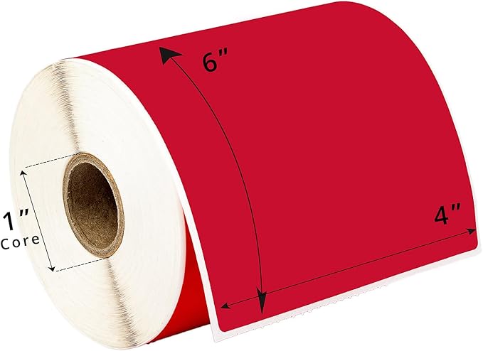 HOUSELABELS 4" x 6" Red Shipping Labels on 1" Core Compatible with Zebra and Rollo Printers, 14 Rolls / 250 Labels per Roll