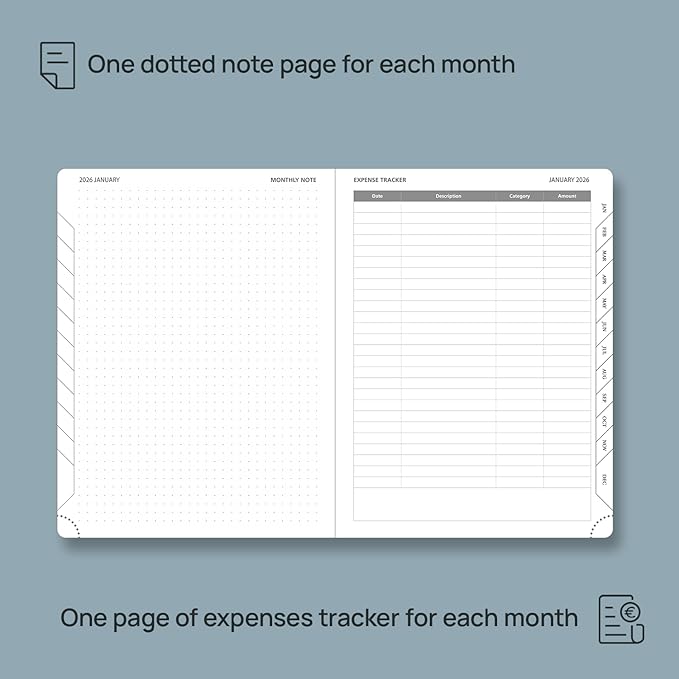 POPRUN Monthly Planner 2026-2027 (Medium- 6.5'' x 8.5'' Soft Cover), 18-Month Calendar Book (Jan.2026 - Jun. 2027), Calendar Planner with Monthly Tabs & Pocket, 100 GSM Paper - Grey