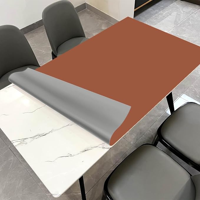 Zinkooat Leather Table Cover,1.8mm Thick,42x84 Inch Table Protector,Table Protector for Dining Room Table,Dining Table Cover,Dining Table Pads.(Brown+Gray,42x84)