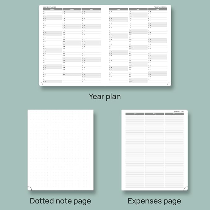 POPRUN Planner 2025-2026 (Large - 8.5'' x 10.5'') Academic Weekly Calendar (July 2025 - June 2026) with Hourly Time Slots, Monthly Tabs, 100GSM Thick Papers, Leather Soft Cover - Pacific Green