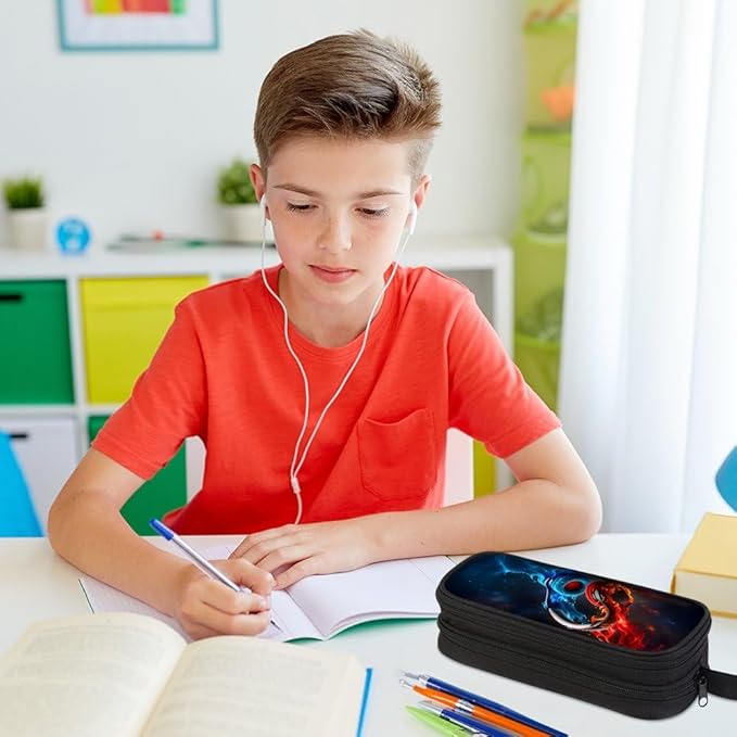 HiGaits Pencil Case for Boys,Multi-Slot Large Capacity Pencil Pouch with Soft Zipper, Durable Pen Box Headphones