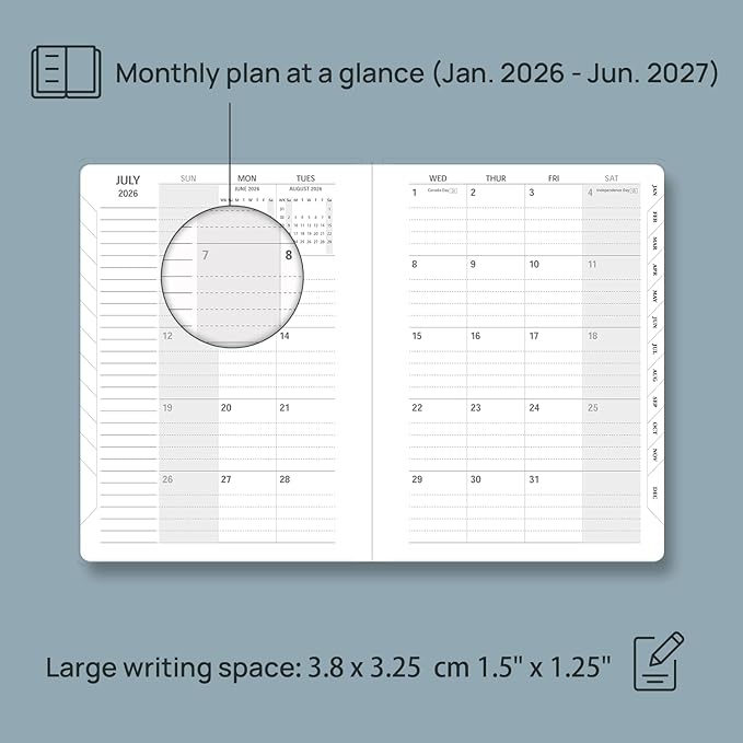 POPRUN Monthly Planner 2026-2027, Medium-6.25'' x 8.5'', 18-Month Calendar Book (Jan.26 - Jun.27), Calendar Planner with Monthly Tabs, Storage Pocket, Hardcover, 100 GSM Paper - Burgundy