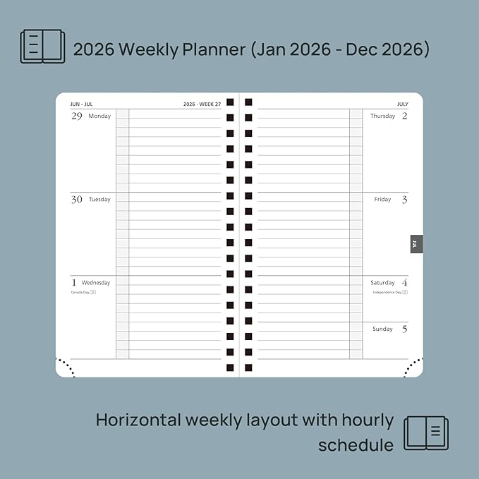 POPRUN 2026 Pocket Planner, (Small Size-4'' x 6.25'') - Daily Weekly and Monthly Calendar Agenda 2026 Appointment Book with Monthly Tabs, Spiral Soft Cover, Inner Pocket, 100 GSM - Black