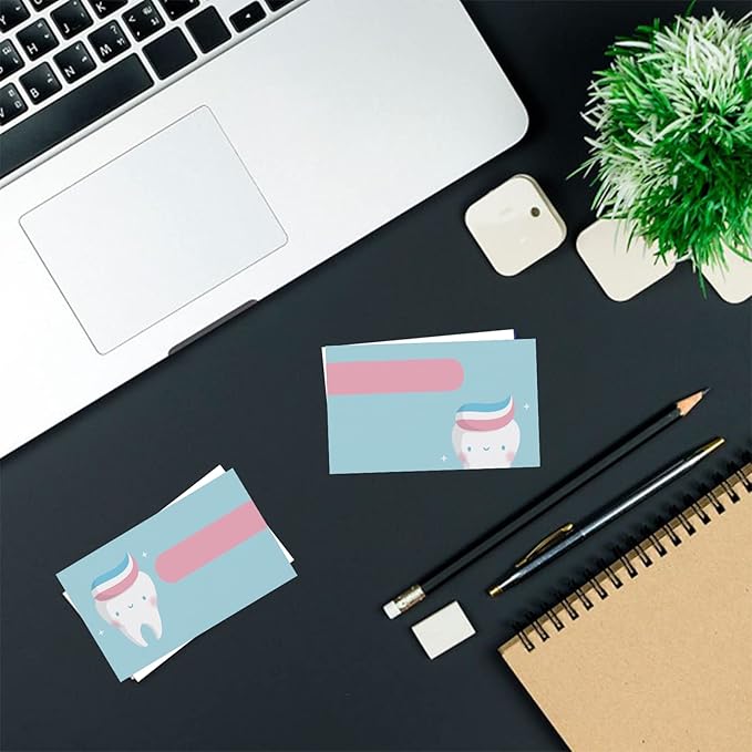 Custom Business Cards Personalized Business Cards for Small Business 300gsm Matte Paper Front & Back Sides Printed 3.5" x 2" - Dentist Tooth Care Template
