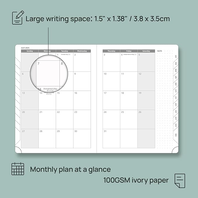 POPRUN Planner 2025-2026 (Medium - 6.5'' x 8.5'') Academic Weekly Calendar (July 2025 - June 2026) with Hourly Time Slots, Monthly Tabs, 100GSM Thick Papers, Leather Soft Cover - Grey