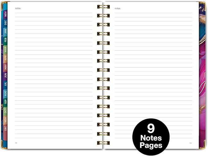 HARDCOVER 2026 Planner, 5.5"x8": 14 Months (November 2025 - December 2026), Daily Weekly Monthly Planner, Yearly Agenda, Bookmark, Pocket Folder and Sticky Note Set (Pink Purple Marble)