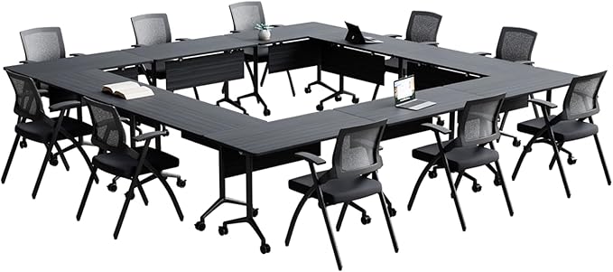 Goakwwuz Conference Room Table, Folding Conference Tables,Thicken Grey Tabletop,Flip Top Wooden Seminar Meeting Room Table for Conference Room Offices (2, BlackWoodGrain, 70.8”)