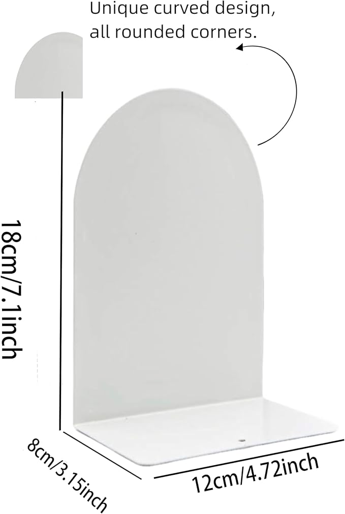 Lulonpon 8 Pieces Book Ends, Bookends, Books Stand, Metal Bookend for Shelves, White Book Ends for School, Library, Desktop Organizer