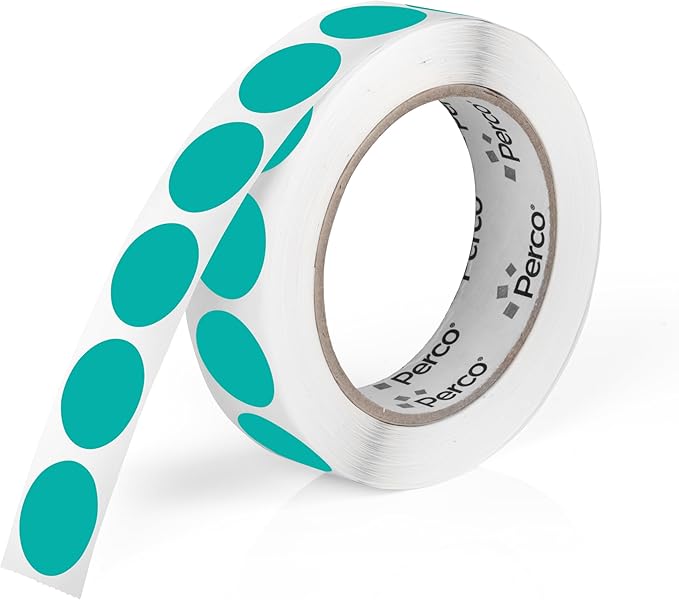 Perco Teal 1-Inch Round Circle Dot Sticker Labels with Easy Peel Perforation - 1,000 Labels per Roll - Strong Adhesion, Vibrant Colors for Organizing, Crafting & More - Made in USA