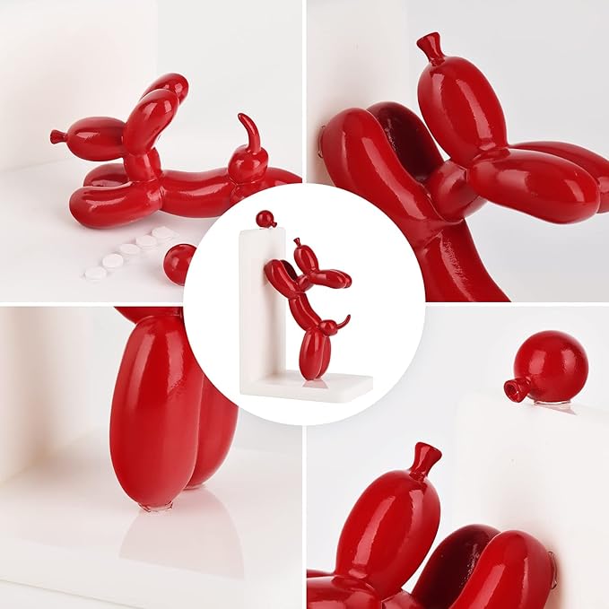 ZHANYUN Cute Balloon Dog Bookends - Animal Book Stoppers for Kids' Books, Unique Home Office Decor