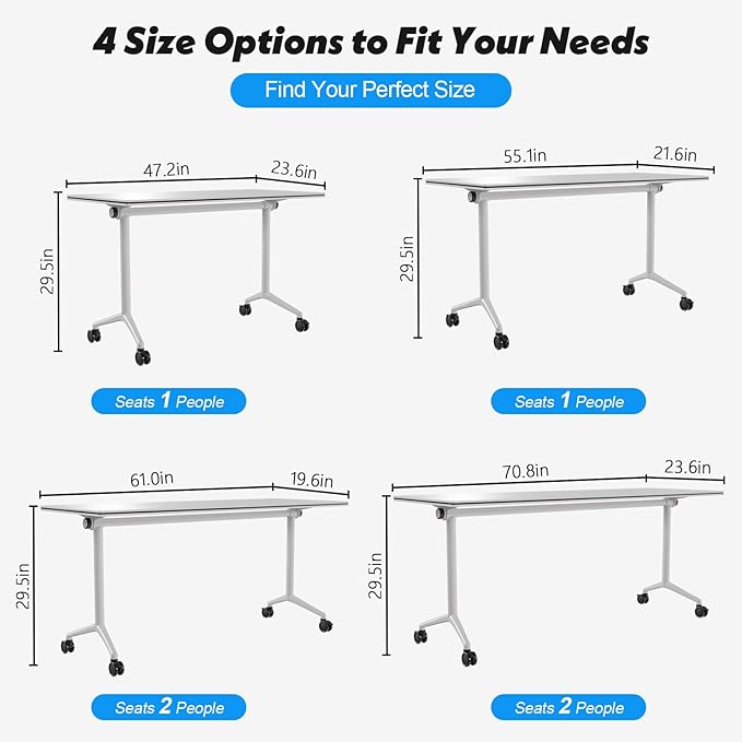 Goakwwuz Conference Room Table, Folding Conference Tables,Thicken Grey Tabletop,Flip Top Wooden Seminar Meeting Room Table for Conference Room Offices (2, White, 70.8”)