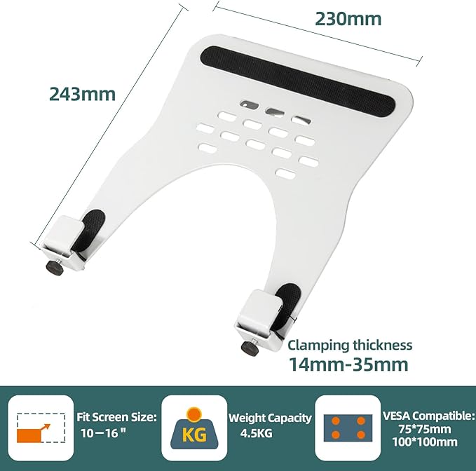 HILLPORT Monitor Arm Laptop Tray Holder Bracket Tablet White 10-16 inch Vesa 75 mm and 100 mm Mounting Plate with Sliding Pad Black XY360W