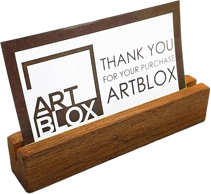 Artblox Personalized Office Desk Name Plate and Business Card Holder | Clear Acrylic Glass with Teak Wood Stand | Black Stripe Design Customized with Your Name and Credentials Office Desk Decor