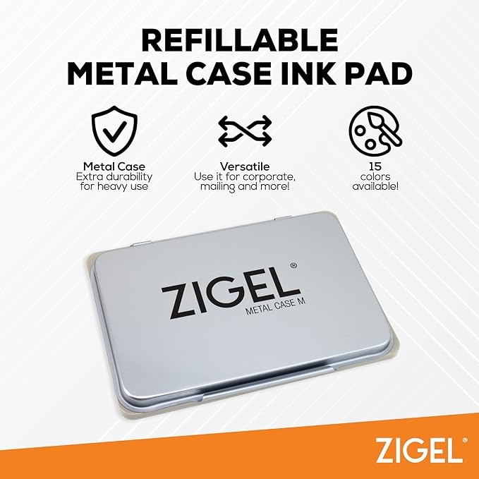Metal Case Stamp Pad Medium Size, Olive Green Color - Size: 3" x 4" - Choose from 15 Ink Colors
